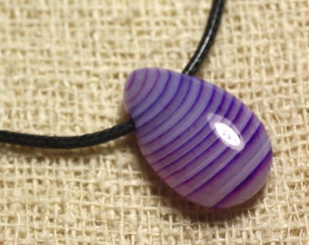 Collier Pendentif en Pierre - Agate Violette Goutte 25mm