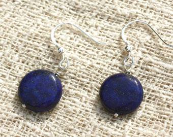 Boucles oreilles Argent 925 et Lapis Lazuli Palets 14mm