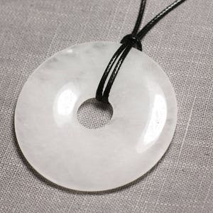 Stone Pendant Necklace - Quartz Rock Crystal Donut Pi 60mm