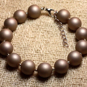 Bracelet Silver 925 and beige mother-of-pearl 10mm