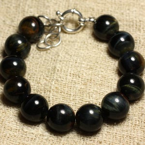925 Silver Bracelet and 14mm Hawk&#39;s Eye Stone Beads