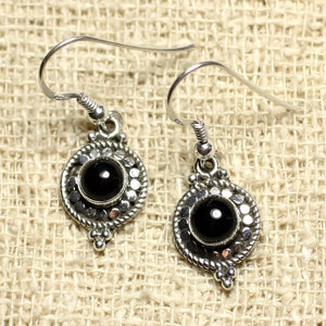 BO210 - 925 Silver Earrings Circles 19mm Onyx
