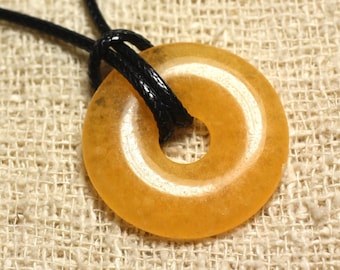 Stone Pendant Necklace - Donut Yellow Calcite 30mm