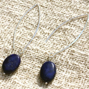 925 Silver Earrings 40mm - Lapis Lazuli Oval 14x10mm