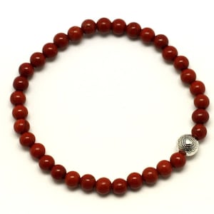 Bracelet Semi precious Stone Red Jasper 4mm and Silver Pearl