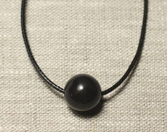 Collier Pendentif Pierre semi précieuse - Obsidienne noire Boule 14mm