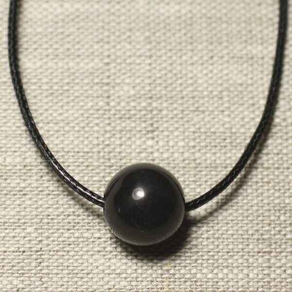 Collar con Colgante de Piedra Semipreciosa - Bola de Obsidiana Negra 14mm