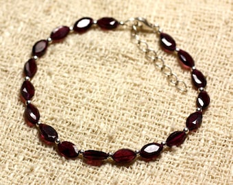 925 Silver and Stone Bracelet - 8mm Faceted Marquise Garnet
