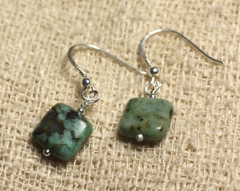 925 Silver Earrings - African Turquoise Squares 10mm