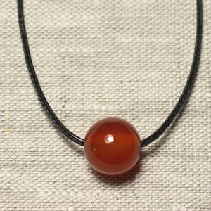Semi Precious Stone Pendant Necklace - Carnelian Ball 14mm