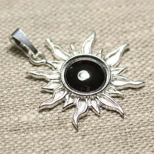 Pendant 925 sterling silver and Hematite stone - Sun 28 mm - 10mm round
