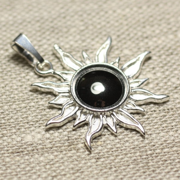 Pendentif Argent 925 et Pierre - Soleil 28mm - Hématite rond 10mm