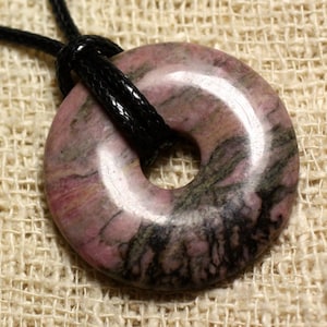 Stone Pendant Necklace - Rhodonite Donut 30mm