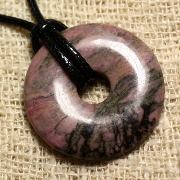 Collier Pendentif en Pierre - Rhodonite Donut 30mm