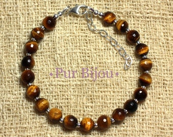 925 Silver and Stone Bracelet - Tiger Eye Faceted Balls 6mm