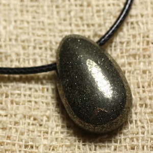 Stone Pendant Necklace - Golden Pyrite Drop 25mm
