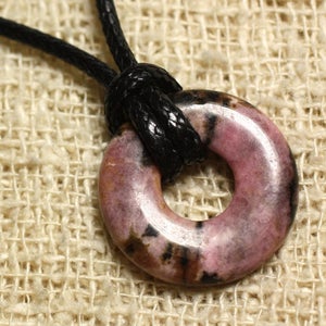 Collier Pendentif en Pierre Rhodonite Donut 20mm image 1