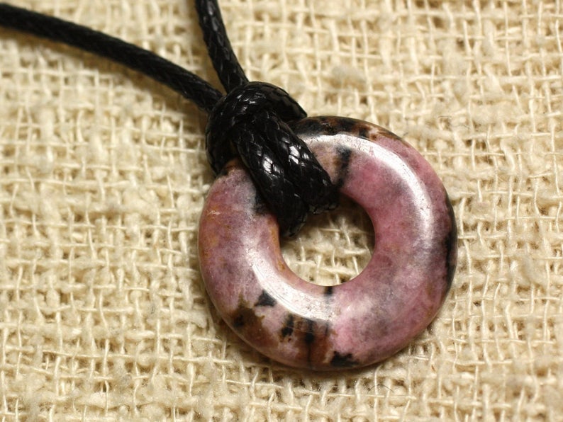 Collier Pendentif en Pierre Rhodonite Donut 20mm image 1