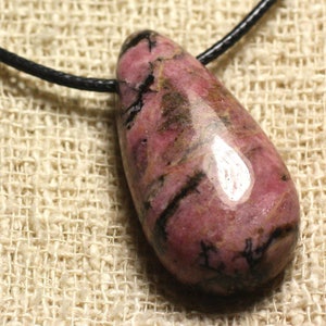 Collier Pendentif en Pierre Rhodonite Goutte 40mm image 1