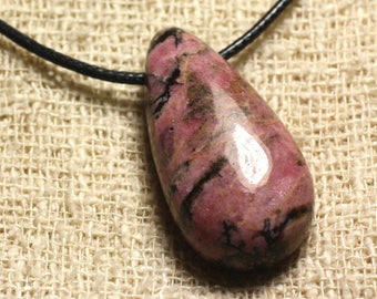 Collier Pendentif en Pierre - Rhodonite Goutte 40mm