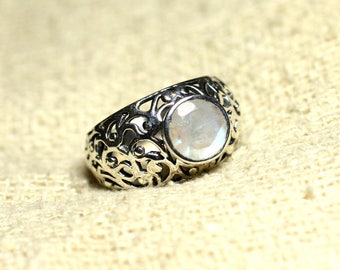 N112 - 925 Sterling Silver Filigree Arabesque Ring - Faceted Round Moonstone 8mm