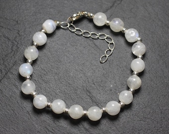 Bracelet En Argent 925 Et Pierre De Lune Arc-en-ciel 7-8mm - Fait Main En France - Neuf