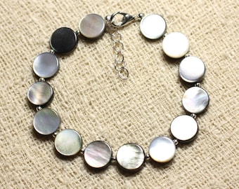 Armband aus 925er Silber und Paletten aus schwarzem Perlmutt, 10 mm