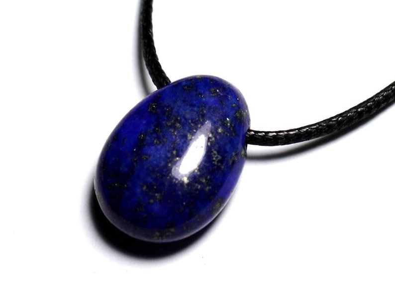 Collier Pendentif Pierre semi précieuse Lapis Lazuli Goutte 25mm image 1