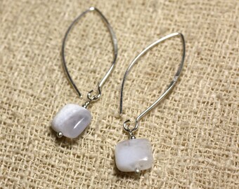 925 Silver Earrings Hooks 40mm - Blue Chalcedony squares 10mm