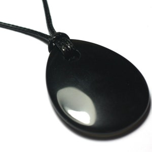 Necklace Pendant Stone - Obsidian Black Drop 40x30mm