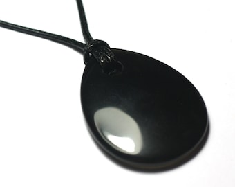 Collier Pendentif Pierre - Obsidienne noire Goutte 40x30mm