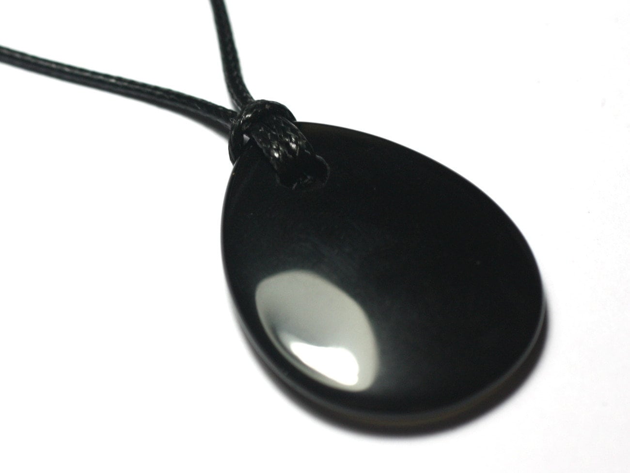Necklace Pendant Stone - Obsidian Black Drop 40x30mm