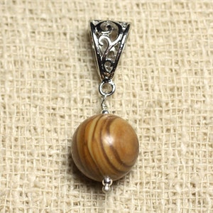 Semi precious stone pendant - Jasper Wood 14mm
