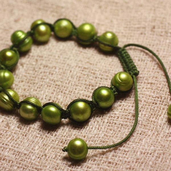 Shamballa Bracelet Green Cultured Pearls 8-10mm