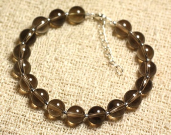 925 Silver Bracelet and Semi Precious Stone - Smoky Quartz 8mm