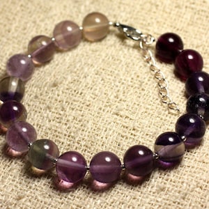925 Silver Bracelet and Semi Precious Stone - Violet Fluorite 10mm