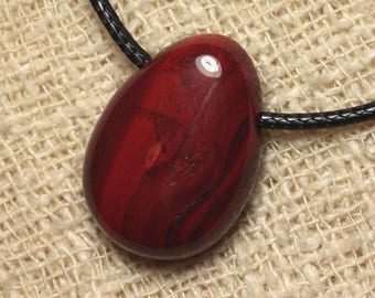 Stone Pendant Necklace - Red Jasper Poppy Drop 25mm