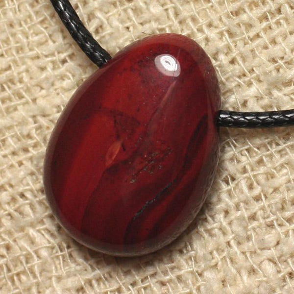 Halskette mit Steinanhänger – Roter Jaspis, Mohnblumen-Tropfen, 25 mm