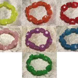 Bracelet Elastique Pierre Couleur au choix Jade Carrés Facettés 14mm image 2