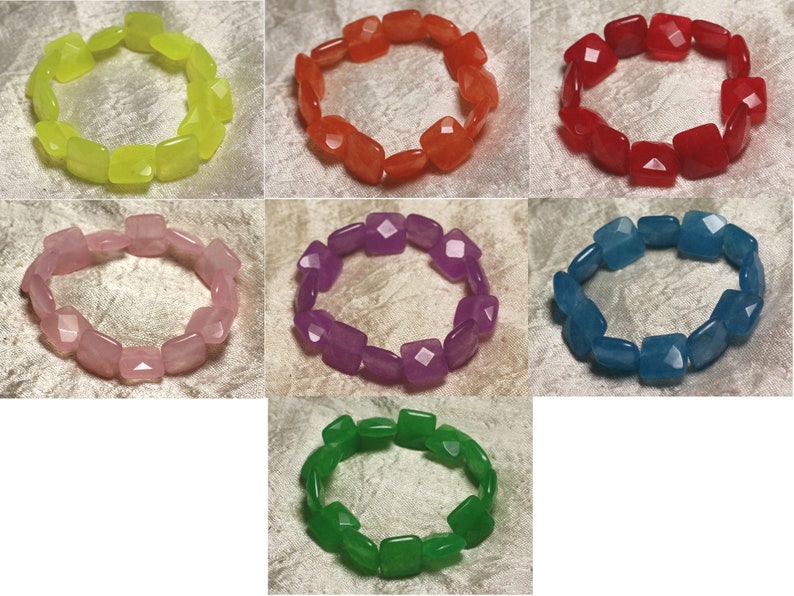 Bracelet Elastique Pierre Couleur au choix Jade Carrés Facettés 14mm image 2