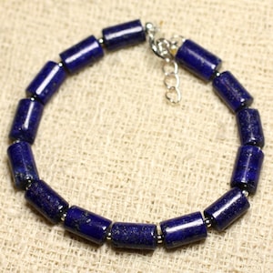 925 Silver Bracelet and Lapis Lazuli Stone Columns Tubes 10mm midnight blue gold