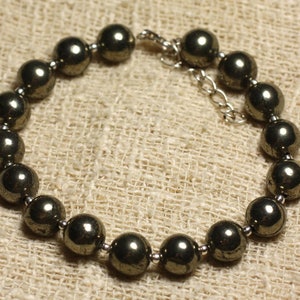 925 Silver Bracelet and 8mm Golden Pyrite Stone Beads