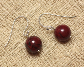 Boucles oreilles Argent 925 et Pierre - Jaspe Rouge Poppy 10mm