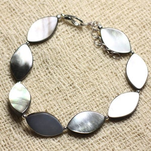 925 Silver Bracelet and Marquises Black Mother-of-Pearl 17x10mm