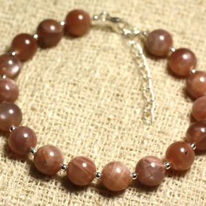 925 Silver Bracelet and Semi Precious Stone - Sun Stone 8mm