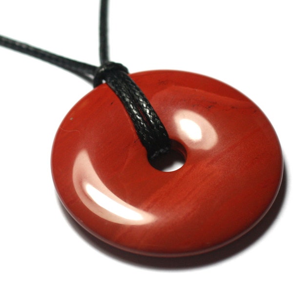 Collier Pendentif en Pierre - Donut Pi 20mm Jaspe Rouge