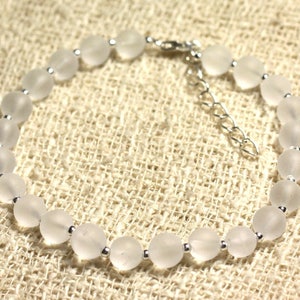 Bracelet Silver 925 and Stone - Rock Crystal Quartz Mat 6mm