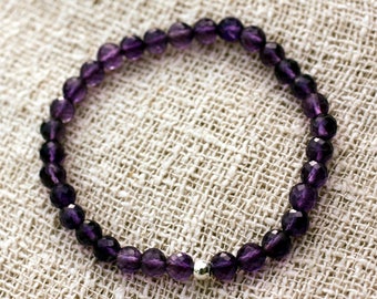 925 Silver Bracelet and Faceted Amethyst 6mm