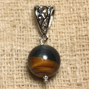 Semi precious stone pendant - Eye of Tiger and Falcon 14mm