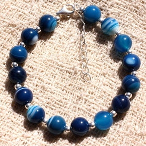 925 Silver Bracelet and Semi Precious Stone - Blue Agate 8mm